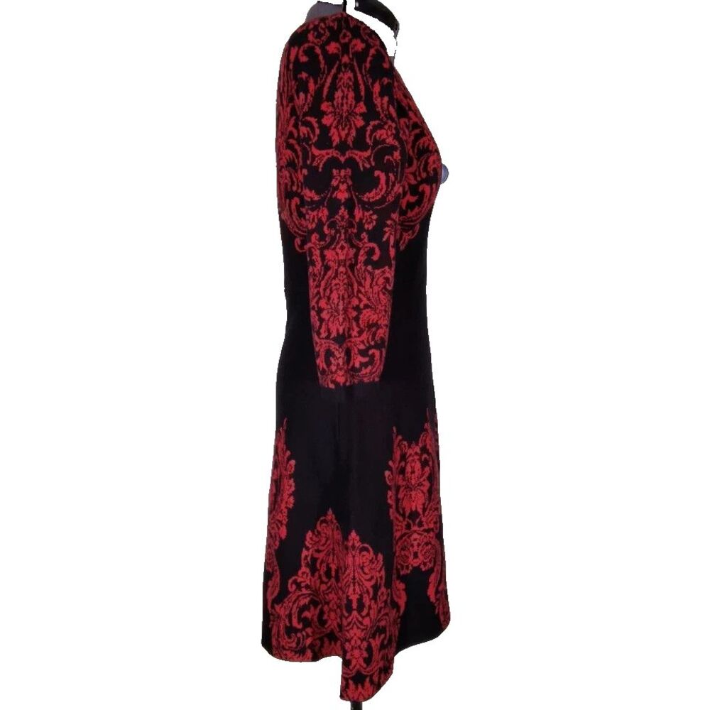 NEW DANA BUCHMAN Knit Sweater Dress Size L Large Red & Black 3/4 Sleeves NWT - Picture 4 of 6